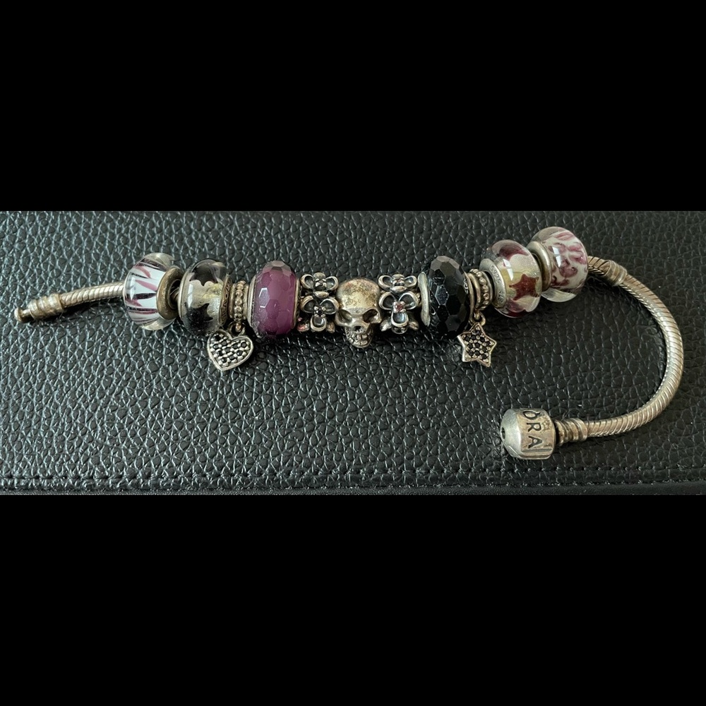 Pandora Bracelet fully loaded with a black and purple goth theme